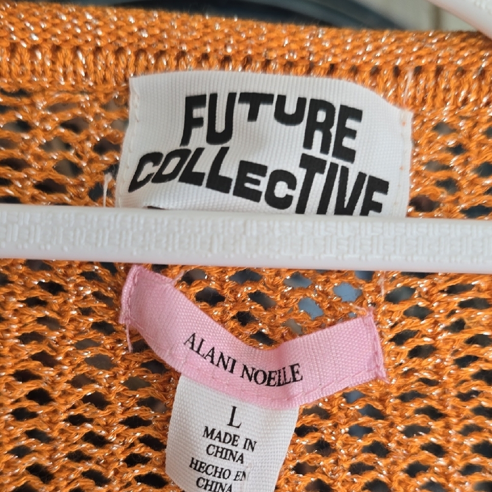 NWT FUTURE COLLECTIVE Orange Open-Knit Women's Cardigan - Picture 9 of 12